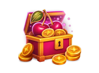 Coffre et cerises illustrant le bonus de bienvenue machines à sous